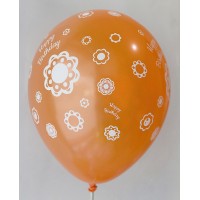 Orange Metallic Happy Birthday All Around Printed Balloons